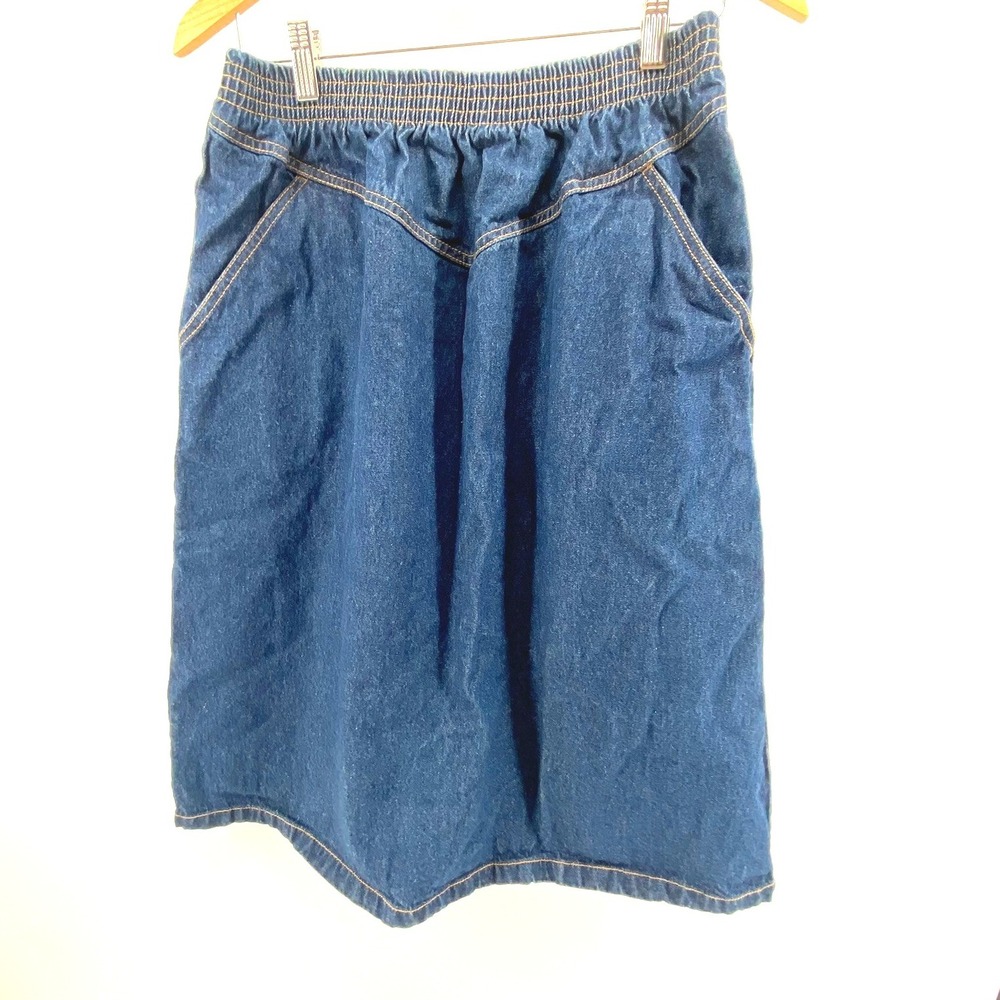 Vintage Lady Blair Denim Skirt Elastic Waist Pockets Dark Wash Knee Length 16PT - Picture 2 of 6